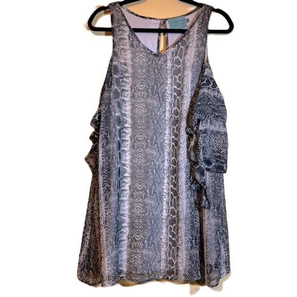 Python Print Judith March Sz S Oversized Dress Cold Shoulder Tie Arms Loose Fit - Picture 3 of 12